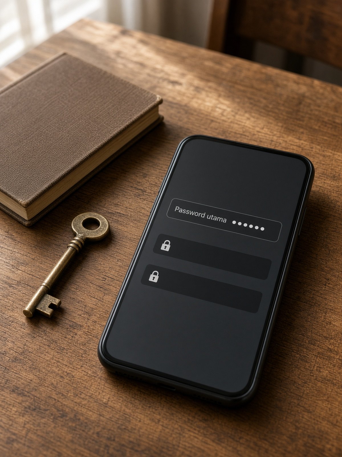 Layar ponsel menampilkan kolom password utama.