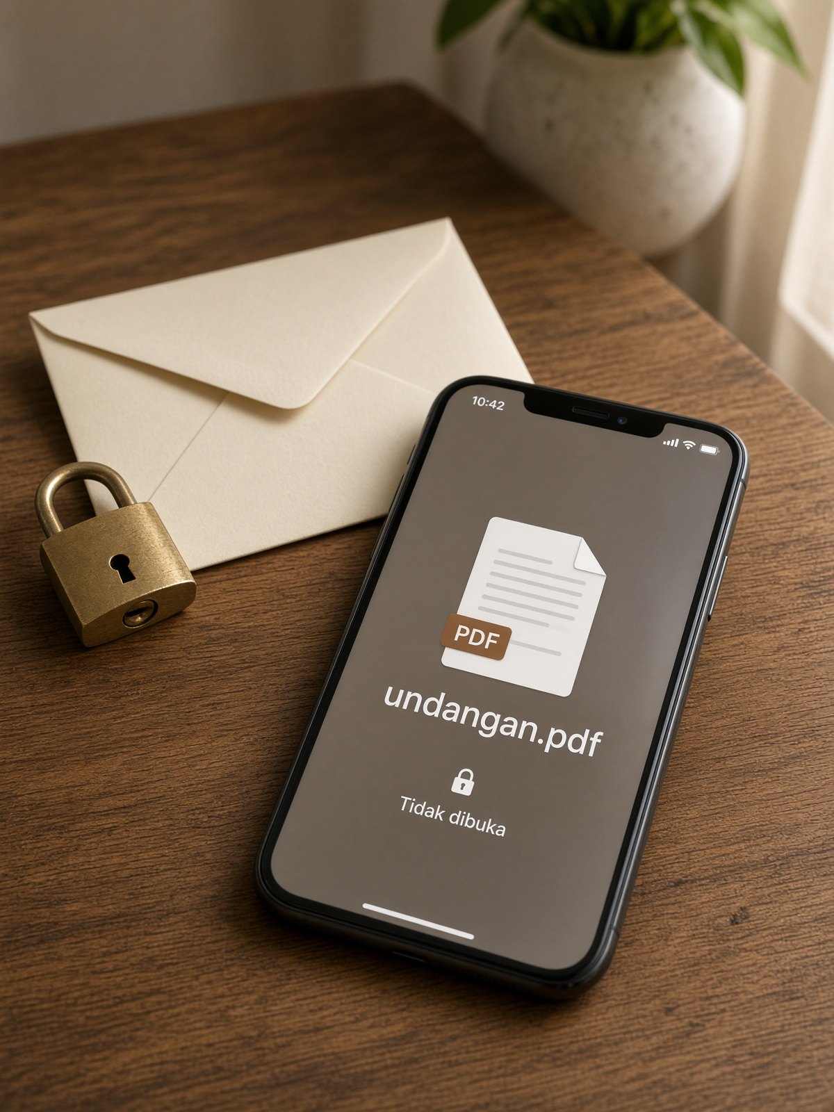 Layar ponsel menampilkan file undangan.pdf yang tidak dibuka.